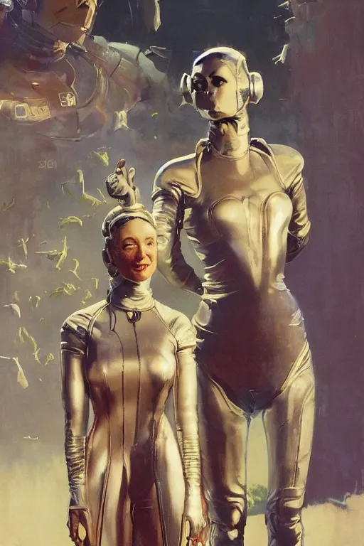 Image similar to minoton standing beside elegant lady wearing a latex spacesuit, by norman rockwell, jack kirby, jon berkey, earle bergey, craig mullins, ruan jia, jeremy mann, tom lovell, marvel, astounding stories, 5 0 s pulp illustration, scifi, fantasy, artstation creature concept, sinbad movie, harryhausen