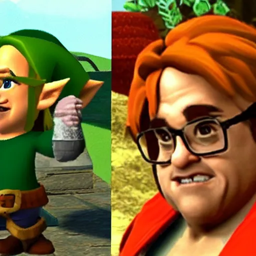 Image similar to a screenshot of Danny DeVito in the role of Link in Ocarina of Time