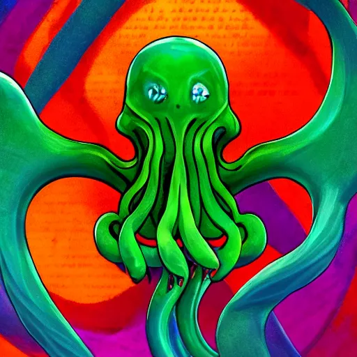 Prompt: friendly cthullu, high quality, digital art, trending on artstation, happy, colourful, centered, smooth