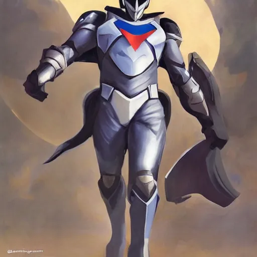 Image similar to greg manchess portrait painting of armored moon knight mixed with ultraman and nightwing as overwatch character, medium shot, asymmetrical, profile picture, organic painting, sunny day, matte painting, bold shapes, hard edges, street art, trending on artstation, by huang guangjian and gil elvgren and sachin teng