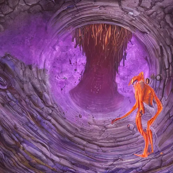 Prompt: detailed shot of inside a cavernous living stomach of a giant goddess, the walls purple and pulsing, lots of acid pooling up on the floor, digesting and dissolving a human that ended up inside, food pov, micro pov, vore, digital art, furry art, high quality, 8k 3D realistic, macro art, micro art, Furaffinity, Deviantart, Eka's Portal, G6