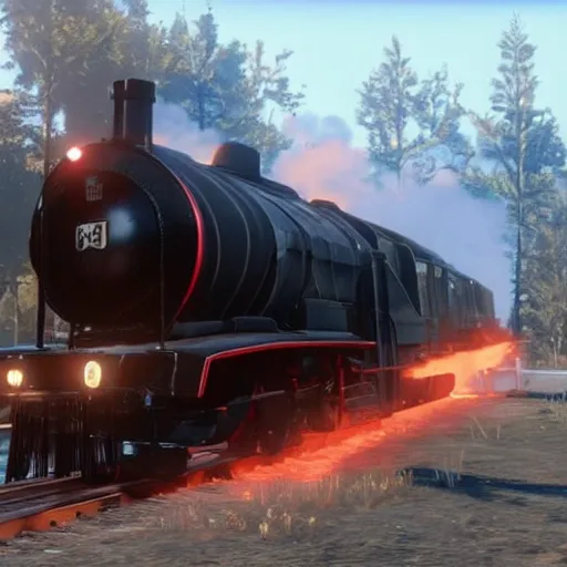 Image similar to futuristic sleek steam locomotive in red dead redemption 2