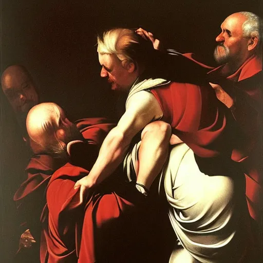 Prompt: the downfall of donald trump, by caravaggio,