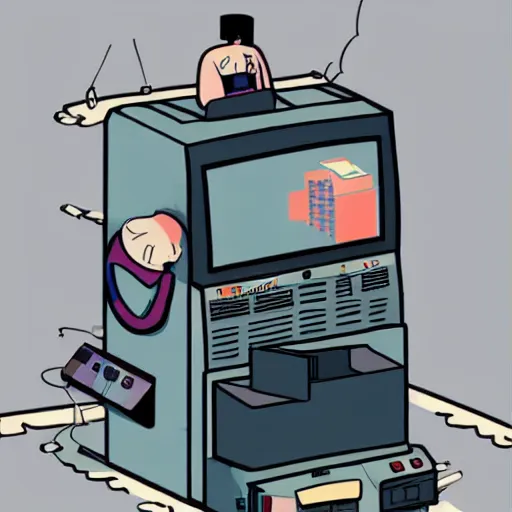 Image similar to A giant computer with a 404 error code, by Emiliano Ponzi, by Chris Ware, neogeo, criterion collection, 2d game art