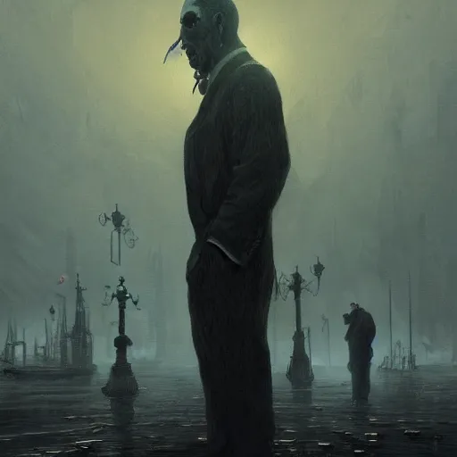 Image similar to shadow over innsmouth by h. p. lovecraft, painted by seb mckinnon, high detail, dramatic light, digital art, painted by greg rutkowski, promotional movie posterart, trending on artstation