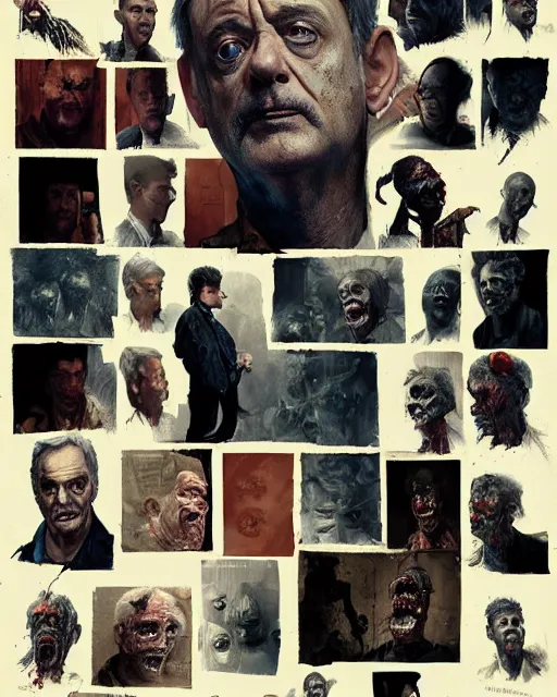 Image similar to hyper realistic photo portrait zombie bill murray steve buscemi cinematic, greg rutkowski, james gurney, mignola, craig mullins, brom