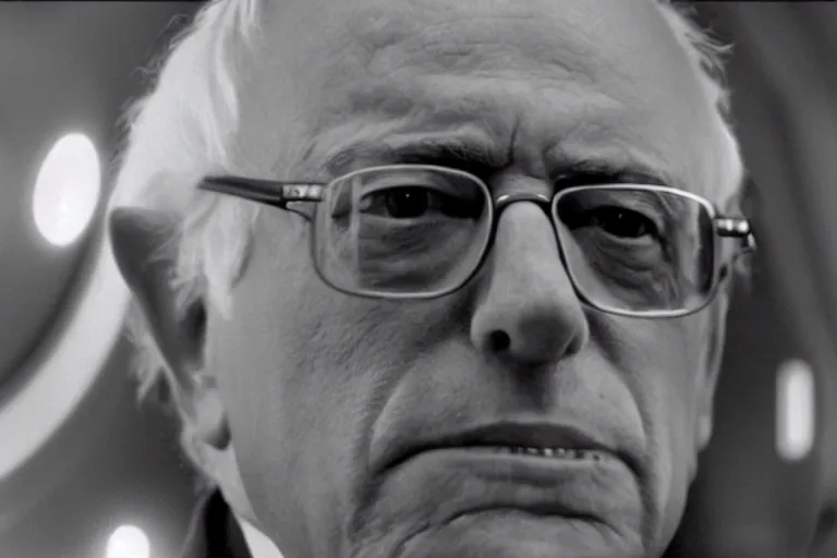 Prompt: movie screenshot of bernie sanders in 2001: A Space Odyssey (1968)