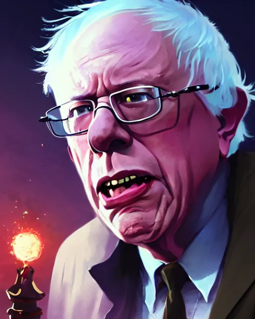 Image similar to bernie sanders as a league of legends champion, medium shot close up, details, sharp focus, illustration, by jordan grimmer and greg rutkowski, trending artstation, digital art