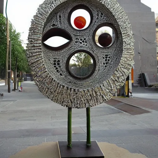 Image similar to A sculpture a The all-seeing eye made pure recycled Trash