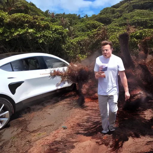 Image similar to elon musk being hunted by island locals, style colonialism