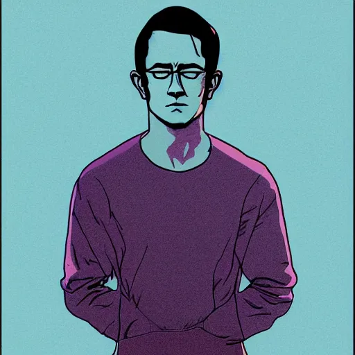 Prompt: joseph gordon - levitt retro minimalist portrait by moebius, crystalline, detailed illustration, sharp focus, crisp lines, jean giraud moebius comic illustration, 8 k