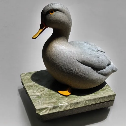 Prompt: realistic marble statue of a duck