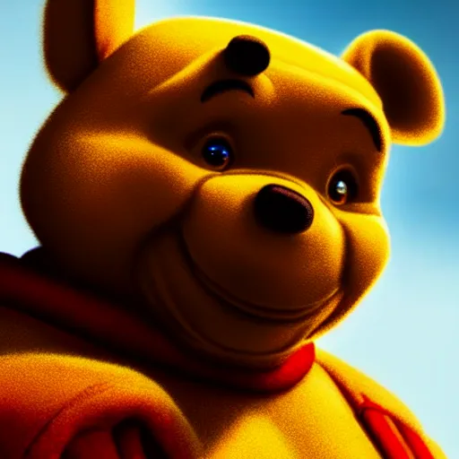 Image similar to xi jinping : : polished evil cyborg dictator winnie the pooh : : weta pixar movie still photo : : hi - fructose, sci fi decadent highly - detailed digital painting, golden ratio, octane render, artstation, smooth, sharp focus, scott robertson, artgerm, mucha, loish, wlop : :