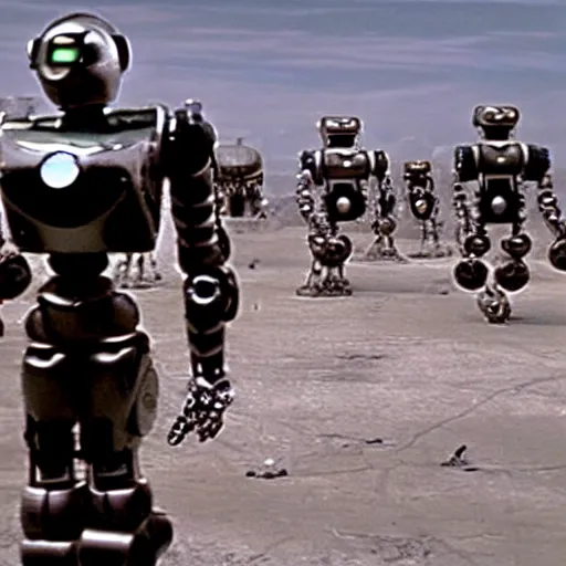 Image similar to film still of the 2001 movie robot invasion from planet 153