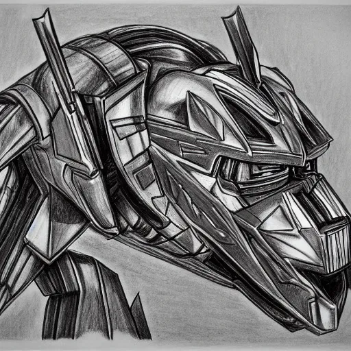 Prompt: Pencil drawing of transformers head + hyper-detailed, cel-shaded
