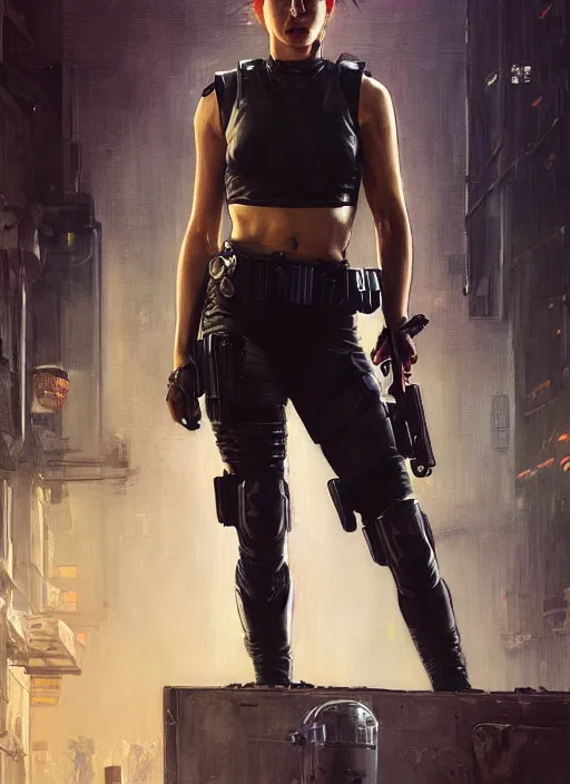 Prompt: 🤼♀. cyberpunk police trooper in a military vest ( blade runner 2 0 4 9, cyberpunk 2 0 7 7 ). orientalist portrait by john william waterhouse and james gurney and theodore ralli and nasreddine dinet, oil on canvas. cinematic, hyper realism, realistic proportions, dramatic lighting, high detail 4 k