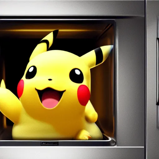 Image similar to stunning awe inspiring photorealistic pikachu inside a microwave, movie still 8 k hdr atmospheric lighting