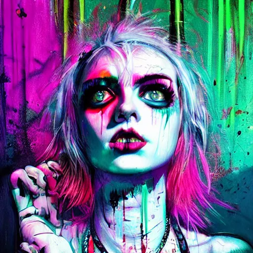 Prompt: splashes of neon, punk portrait made out of paint, trending on artstation, epic composition, emotional, beautiful, rendered in octane, highly detailed, realistic, tim burton comic book art, sharp focus, perfect eyes