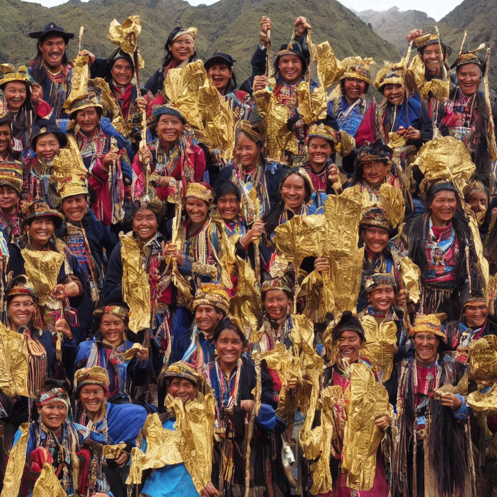 Image similar to happy inca people with all their gold