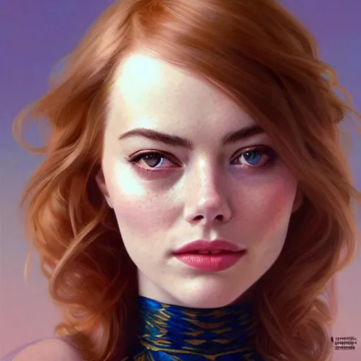 Image similar to beautiful natural mixture of Emma Stone, Emma Roberts, Margot Robbie, annasophia Robb and Rhyan Gosling, intricate, elegant, highly detailed, digital painting, artstation, concept art, smooth, sharp focus, illustration, art by artgerm and greg rutkowski and alphonse mucha and loish and WLOP