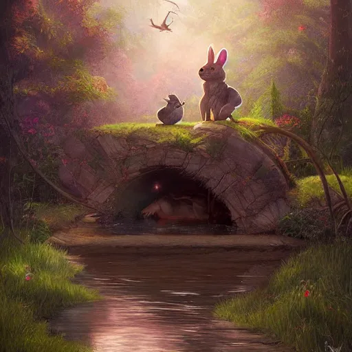 Prompt: brother grimms fairytale lakehouse rabbit digital art, irina french, heraldo ortega, mandy jurgens trending on artstation 8 k 1 5 0 mpx