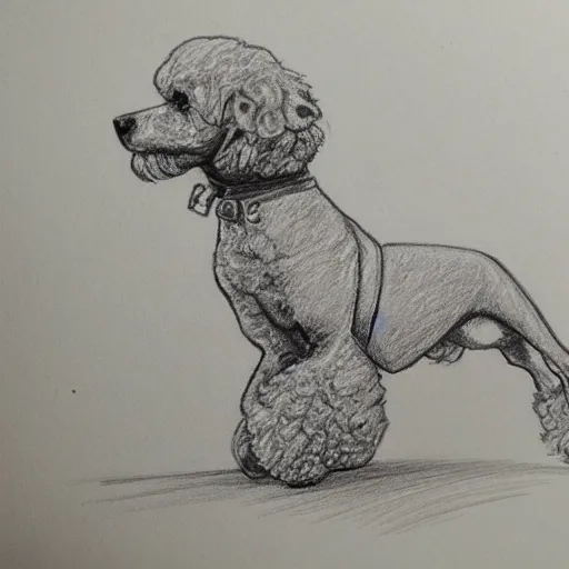 Image similar to pencil sketch of a poodle riding a ducati