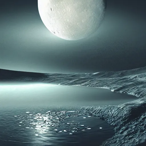 Prompt: a pond on the moon, digital art, atmospheric, trending on artstation, hyperdetailed, sharp, ambience