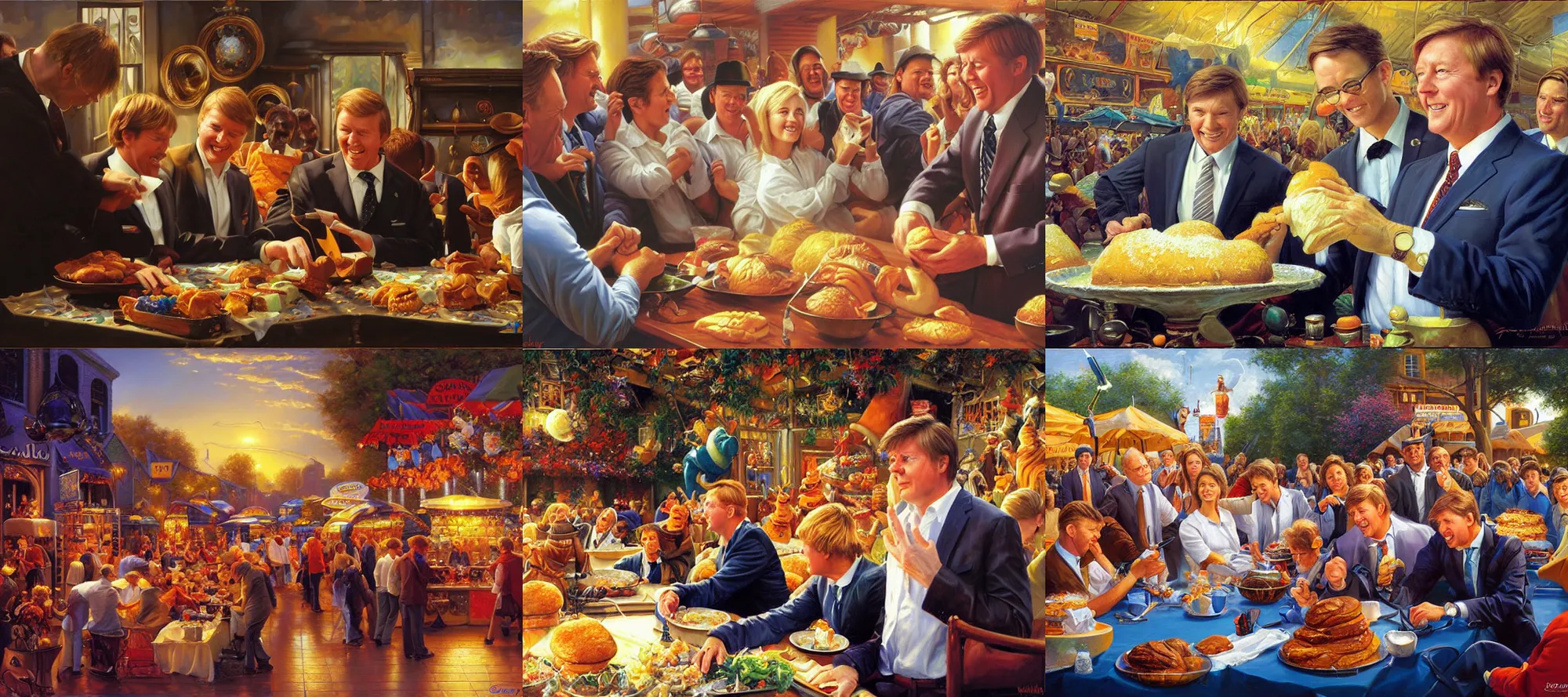 Prompt: Willem-Alexander busy koekhappen, Greg Hildebrandt, Mark Keathley