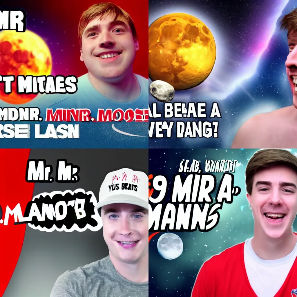 Prompt: A Youtube thumbnail of Mr. Beast giving away the Moon, challenge