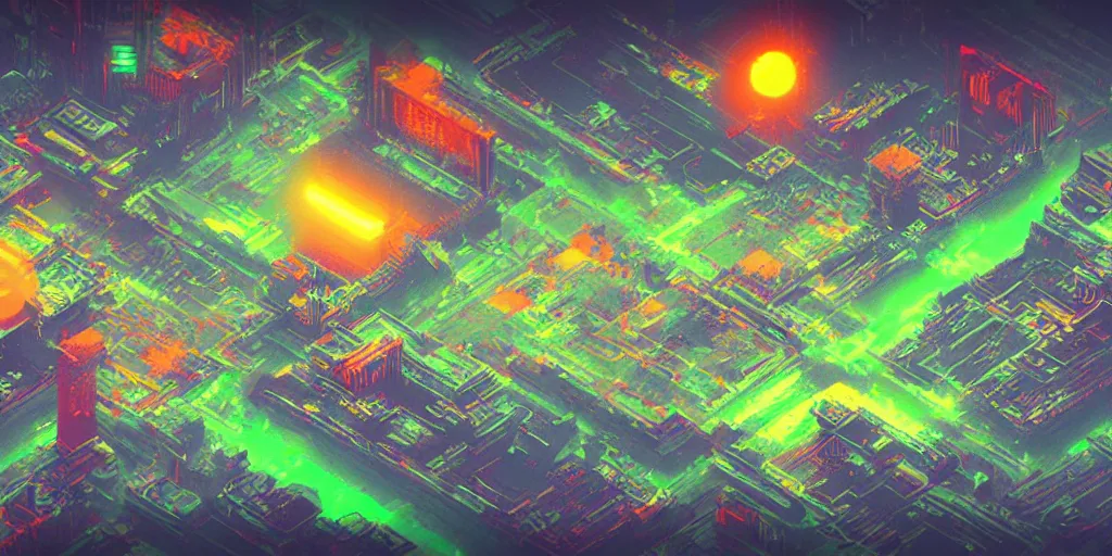 Image similar to 2 planets collide, dark landscape degradation, 8bits videogame, neon motion, cyberpunk, pixels, 2d, flat