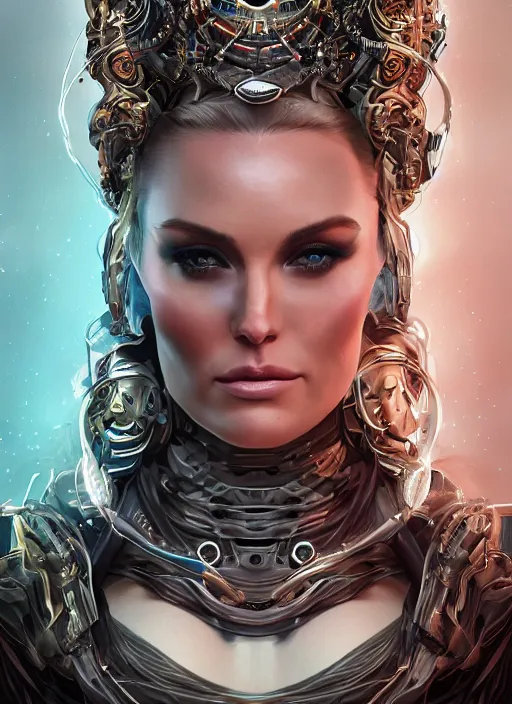 Image similar to high intricate portrait of lindsey vonn as a medusa with cybernetic enhancements, maria panfilova, andrea savchenko, mike kime, ludovic plouffe, qi sheng luo, oliver cook, makoto shinkai, trending on artstation