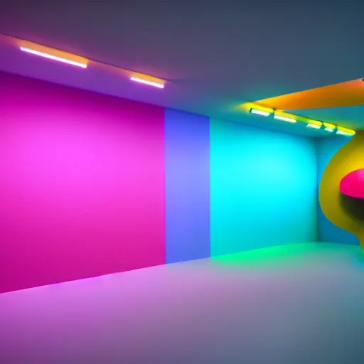 Image similar to : colorful abstract soft sculpture on the wall in modern architecture cinematic lighting, hyper - realistic, detailed, render by c 4 d octane, unreal engine, 8 k 3 d render