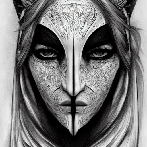 Prompt: a sketch drawing, ultra detailed, portrait, mystical, fantastic, magic, mask, beautiful eyes, beautiful woman, surreal, trending on artstation