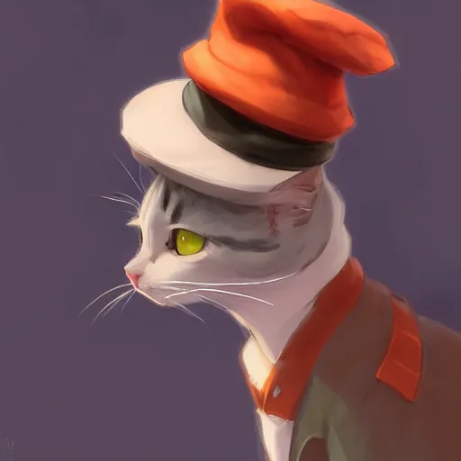 Image similar to a train conductor tabby cat, wearing a train conductor hat. By Makoto Shinkai, Stanley Artgerm Lau, WLOP, Rossdraws, James Jean, Andrei Riabovitchev, Marc Simonetti, krenz cushart, Sakimichan, trending on ArtStation, digital art.