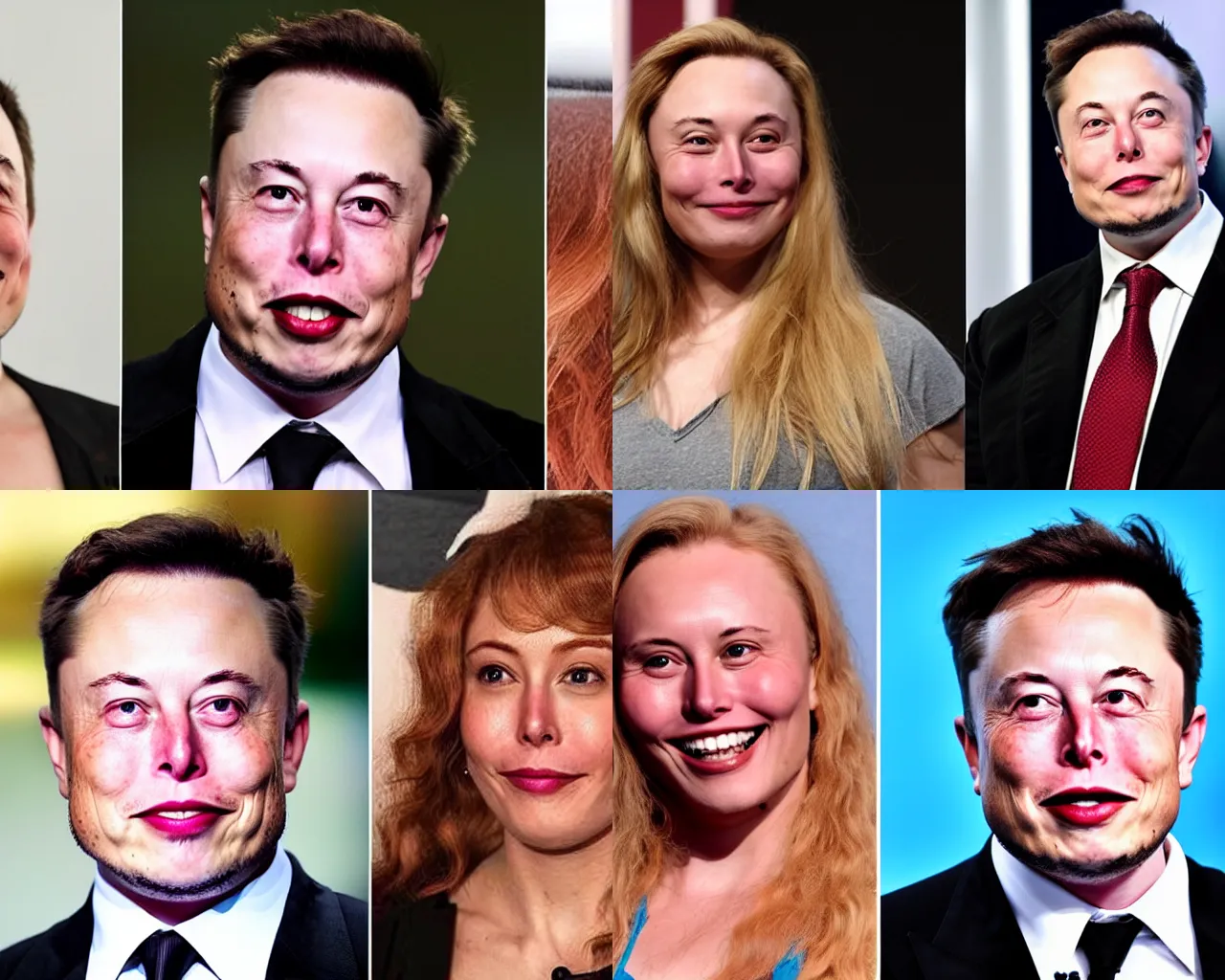 Prompt: Elon Musk transgender transition timeline, man on left, woman on right