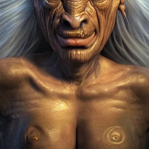 Image similar to a highly detailed digital image of a grotesque human-alien hybrid by Andrew Chiampo, artstation, and Frederik Heyman, extremely detailed woman, stunning volumetric lighting, hyper realism, fantasy 4k