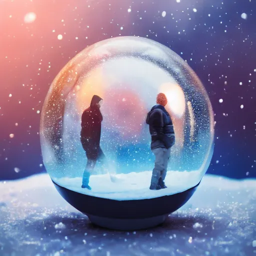 Prompt: the galaxy inside a snow globe, 8k, artstation trend, hdr, super detailed, light reflections, studio photo, professional photo