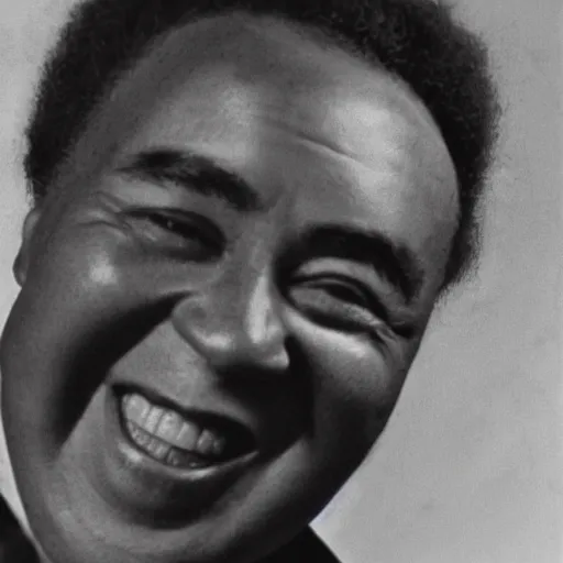 Image similar to realistic photo of old charlie parker at age 7 6, smiling, black and white