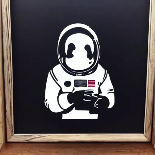 Image similar to individual furry astronaut silk screen portrait banksy style