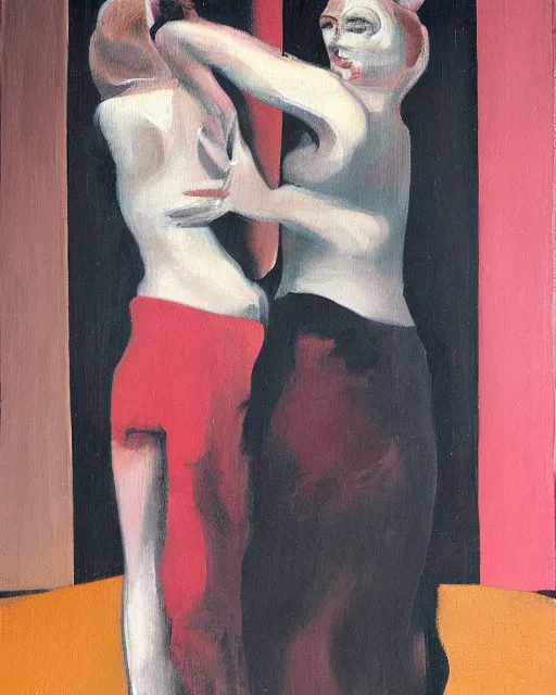 Image similar to painting of two figures in the style of Francis Bacon