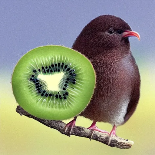 Image similar to a kiwi that is both a bird and a fruit