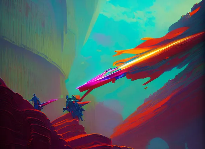 Prompt: A psychedelic refinery flying dagger , vibrant color scheme, highly detailed, in the style of romanticism, cinematic, artstation, Moebius, Greg rutkowski