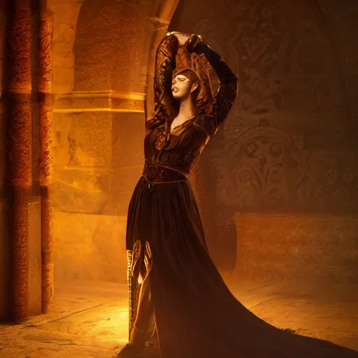 Image similar to the elder scrolls vi, charismatic regal brunette female jarl, ancient greece, mysterious atmospheric lighting, painted, intricate, volumetric lighting, beautiful, rich deep colours masterpiece, golden hour, golden ratio, sharp focus, ultra detailed, by mark kent, jordan lamarre - wan, igor kieryluk, maxim verehin, miranda meeks