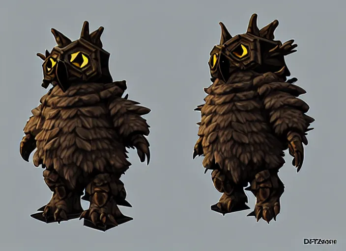 Image similar to armored owlbear, stylized stl fantasy miniature, 3 d render, activision blizzard style, hearthstone style