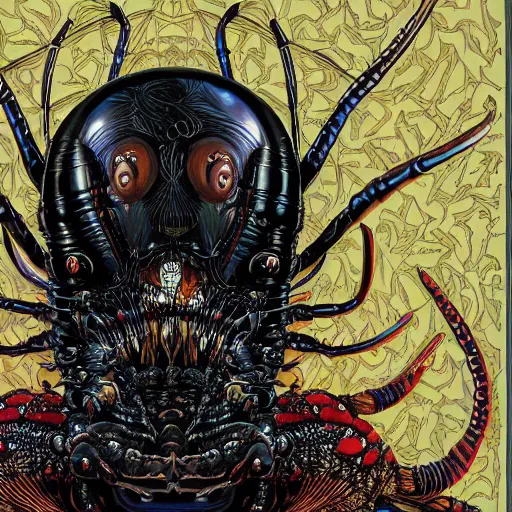 Image similar to portrait of crazy black lobster, symmetrical, by yoichi hatakenaka, masamune shirow, josan gonzales and dan mumford, ayami kojima, takato yamamoto, barclay shaw, karol bak, yukito kishiro