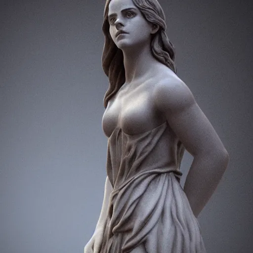 Image similar to emma watson as as a baroque marble statue, hyper realistic, unreal render engine, studio shot, dynamic light, gallery