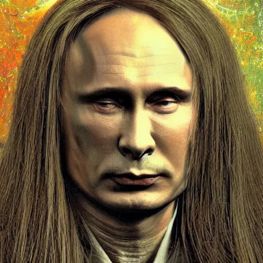 Image similar to vlad putin became stupid imbecile retard degenerate photo - realistic, color image, hyper realistic, 2 k, highly detailed, occult art, by giger, fractal structure