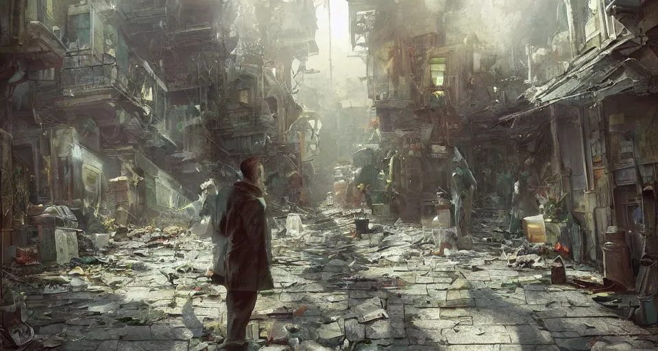 Prompt: craig mullins and ghibli digital art of 1 9 2 0 ， in the alleys of urban america, at sunset, the cat monster looks at you, hiding in the shadows of the accumulation of debris, miniature, green pupils realistic shading, cinematic composition, realistic render, octane render, detailed textures, photorealistic, wide shot