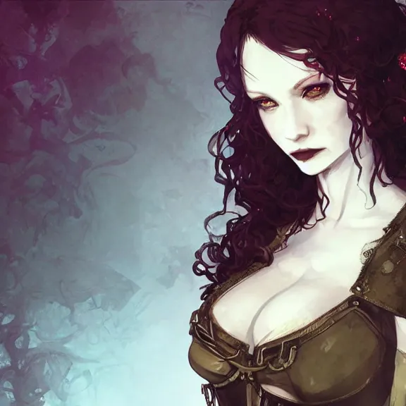 Prompt: christina hendricks!!!!! goth!!!!!, tankoban, 4 k, tone mapping, akihiko yoshida, james jean andrei riabovitchev marc simonetti, yoshitaka amano, long hair, curly, h. hydrochaeri