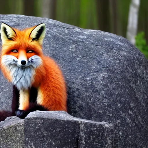 Image similar to well fluffy fox on rock, forest, photo